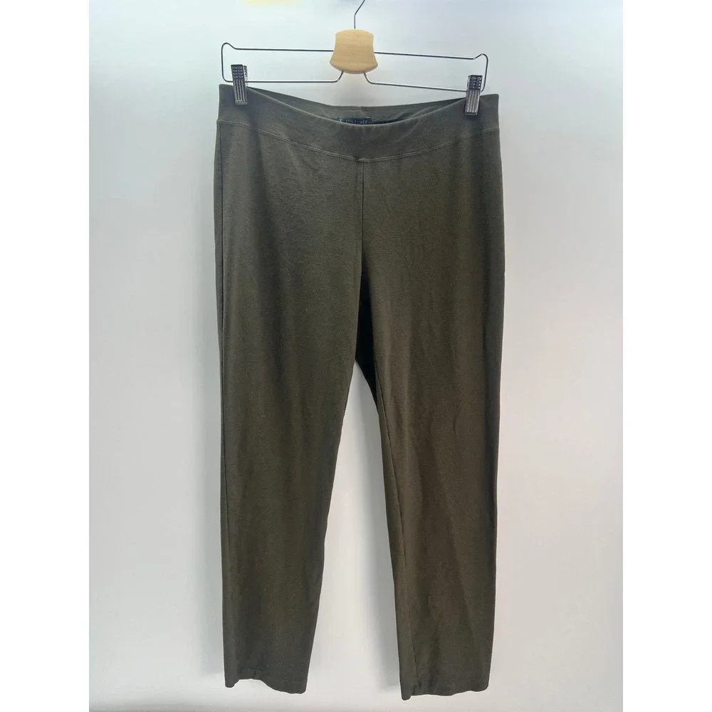 Eileen Fisher Small Green Pull On Pants Sustainable Stretch Jersey Minimalist